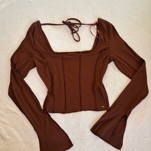 NWT Guess Brown Long Sleeve Square Neck Top